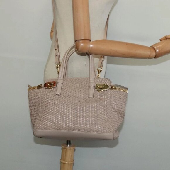 Salvatore Ferragamo Gancini Hand Bag Leather 2way Pink Gold Auth 137425 - Picture 14 of 16